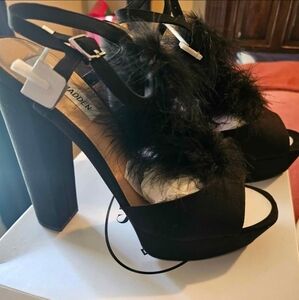 Steve Madden Black Fur Heeled Sandals